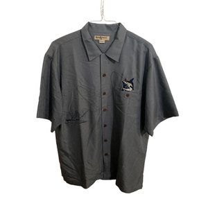 Hook & Tackle Fishing Shirt L Men's Hawaiian Embroidered Swordfish Gray